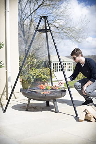 La Hacienda Tripod with BBQ Cooking Grill - Adjustable Height - Portable - Camping, Black