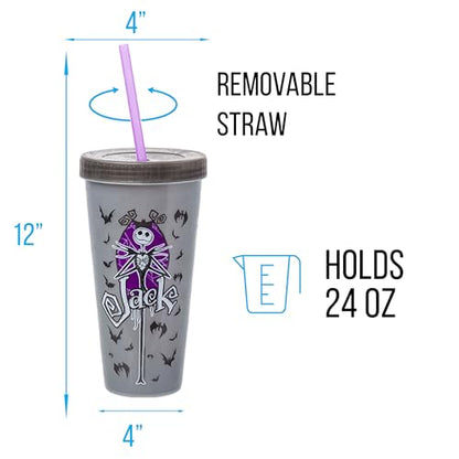 Silver Buffalo Disney Nightmare Before Christmas Character Grid 4 Pack Color Change Plastic Tumbler, 24 Ounces