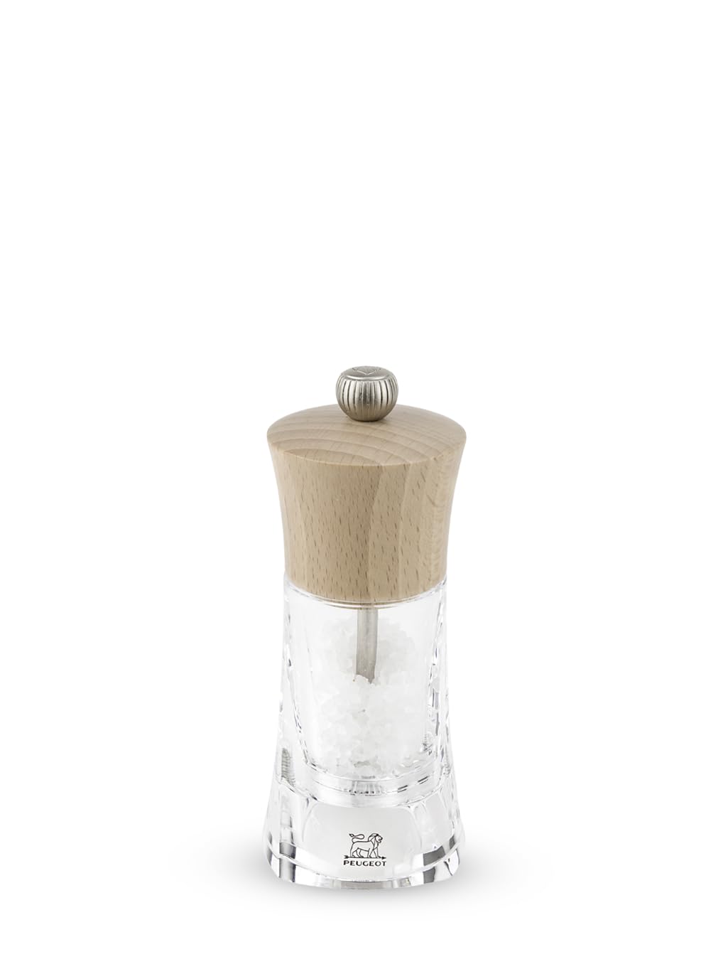 Peugeot - Peugeot - Oleron Manual Dry Salt Mill - Transparent Adjustable Grinder - Acrylic and Beechwood, Chocolate, 5.5 Inches