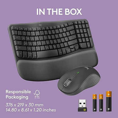 Logitech Wave Keys Wireless Ergonomic Keyboard with Cushioned Palm Rest, Comfortable Natural Typing, Easy-Switch, Bluetooth, Logi Bolt Receiver, for Multi-OS, Windows/Mac - Rose