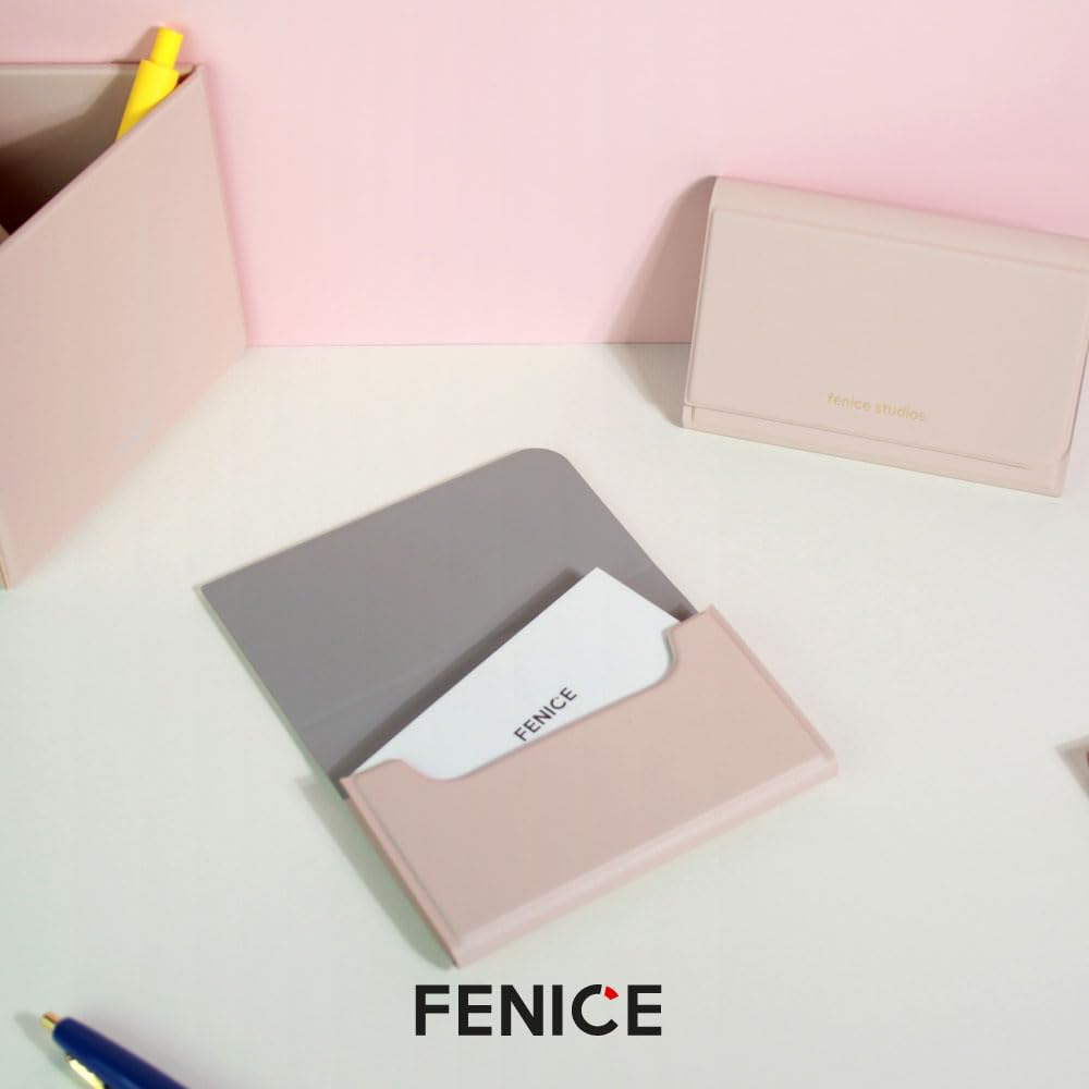 Fenice Name Card Holder Wallet Durable Vegan Eco PU Leather with Slim Minimalist Look for Men & Women (INDIE PINK)
