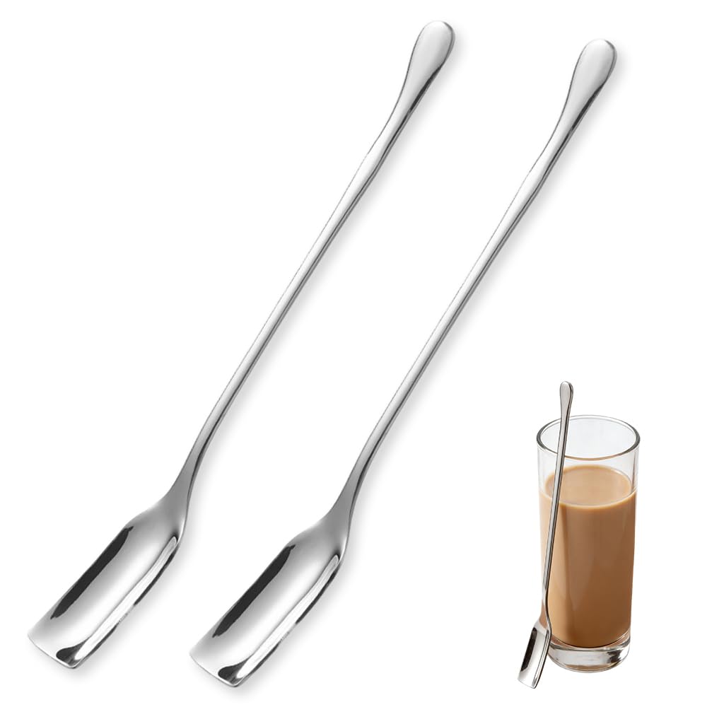 Ouliget Long Handle Tea Coffee Spoons,Square Head Coffee Stirring Spoon,Coffee Stir Sticks Drink Stirring Spoons,Tiny Salt Condiment Spoon,Coffee Bar Accessories,2 Pieces,9.3 Inches