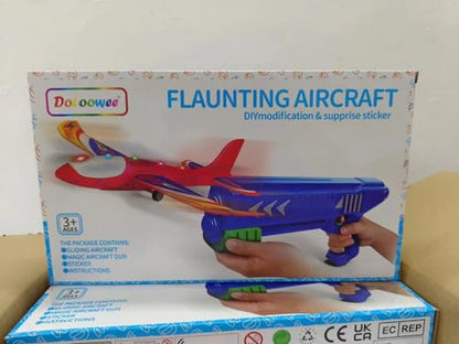 Doloowee 3 Pack Airplane Launcher Toys, 12.6 Inch LED Foam Glider Airplane Catapult, 2 Flight Modes, Outdoor Sports Flying Toys 4 5 6 7 8 9 10 11 12 Years Old Boys Girls Birthday Gifts (Blue)