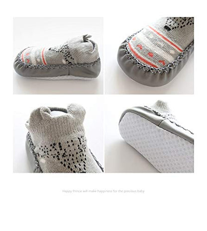 XM-Amigo 4 Pairs of Baby Boys Girls Indoor Slippers Anti-Slip Socks Shoes, Blue Set01, 12-18 Months