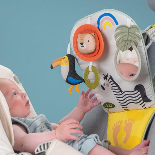 Taf Toys Savannah Play and Kick Car Toy with Sensory Toys. Rear Facing Baby Car Travel Activity Centre. Baby-safe Mirror, Hanging Rattling Toy and Lion Teether. Suitable for Boys & Girls from Birth