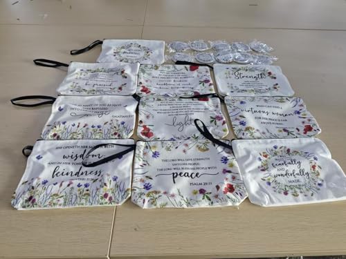 Kacctyen 20 Sets Christian Mother's Day Makeup Bag Bulk Christian Gift for Mother Religious Pocket Compact Mirror Inspirational Bible Cosmetic Bag with Zipper for Women Mom Church Member (Wildflower)