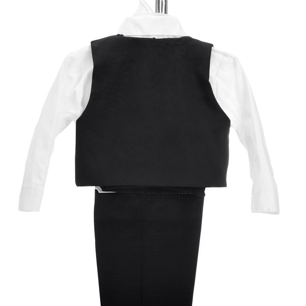 Lito Angels Baby Boy Formal Dress Suit Wedding Outfit Wear, 5 Pieces Set (Blazer, Shirt, Waistcoat, Trousers, Bow Tie) Age 12-18 Months, Black, 057 (Tag Number 01)