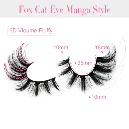 𝗖𝗮𝘁 𝗘𝘆𝗲 𝗟𝗮𝘀𝗵𝗲𝘀 𝗠𝗮𝗻𝗴𝗮 𝗙𝗼𝘅 𝗘𝘆𝗲 False Eyelashes 18mm Wispy Flase Lashes Manhua Faux Mink Fluffy Dramatic Fake Eyelashes Volume Anime Strips Pack 14 Pairs by EMEDA(Cat Eye CK08)