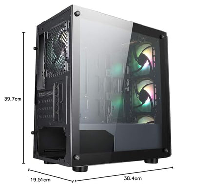 CiT Flash ARGB PC Gaming Case, Micro-ATX, 4 x 120mm ARGB Rainbow Fans Included, Tempered Glass, LED Button, 8 Fan Support, Water-Cooling Ready | Black