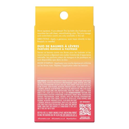 e.l.f. Squeeze Me More Lip Balm Duo, Moisturizing Balm For A Sheer Tint Of Color, Made With Hyaluronic Acid, Vegan & Cruelty-Free, Cherry & Bubblegum