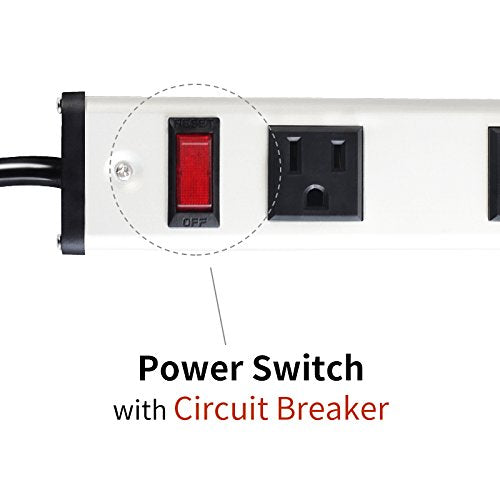 20 Outlet Heavy Duty Metal Socket Power Strip,15-Foot Long Extension Cord with Circuit Breaker. Mounting Brackets Included,Workshop/Industrial use,ETL Certified