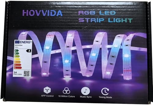 HOVVIDA LED Strip Light Lights 30M, 30 LEDs/Meter, 24V RGB LED Strip, 900 LEDs, 2x15M, APP and Remote Control, Music Mode, Timer Mode, LED for Bedroom, Living Room, Kitchen, Party