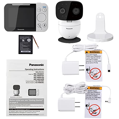 Panasonic Baby Monitor with Camera and Audio, 3.5” Color Video Baby Monitor, Extra Long Range, Secure Connection, 2-Way Talk, Soothing Sounds, Remote Pan, Tilt, Zoom,1 Camera, KX-HN4001W (White/Black)