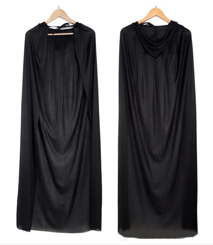 TSHAOUN Halloween Black Hooded Cape Witch Cosplay Accessories Adult/Kids Fancy Dress Costume for Masquerade, Halloween, Family Party, 140cm (Black)
