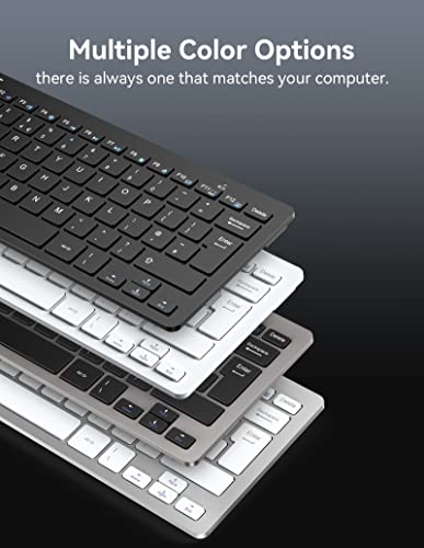 TECKNET 2.4G Wireless Keyboard, Small Keyboards with Media Hotkeys, Ultra Slim Compact Wireless Keyboard, 12-Month Battery Life, Compatible with PC, Desktop, Laptop, Smart TV - White