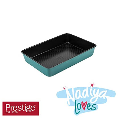 Prestige x Nadiya Roasting Tin Non Stick - Deep Large Baking Tray 33cm x 23cm, Durable Steel, Dishwasher Safe Roasting Tray Bakeware, Blue/Black, 13" x 9", Teal