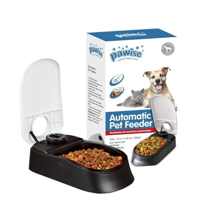 Pawise Automatic Cat & Dog Feeder with Ice Pack - 1-Meal Wet & Dry Food Dispenser, 48-Hour Timer, Dishwasher Safe, Perfect for Pets