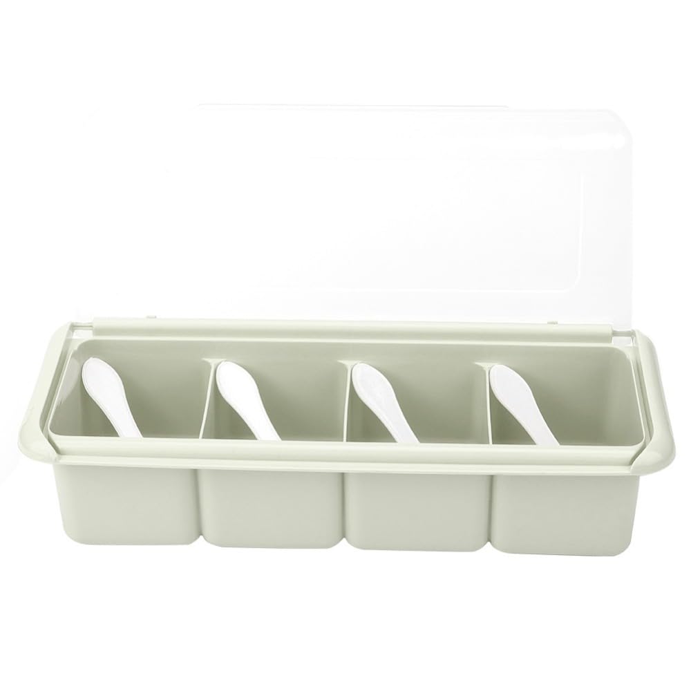 Anu Limen Spice Organizer Box 11.4 Inch – Condiment Holder with Spoon, Kitchen Storage Rack for Seasonings, Sugar, Salt, Jam, Leak-Proof Design(Green)