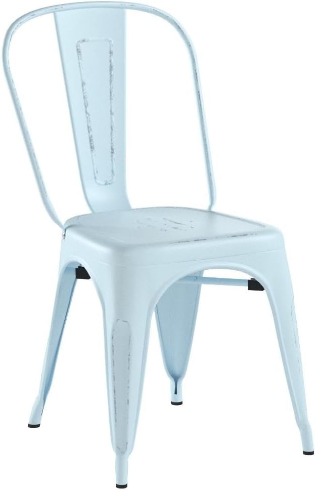 FDW | Set of 4 Metal Dining Chairs | Blue | Stackable Tolix Side Chairs with Backrest | Scratch-Resistant | Non-Slip Feet | Indoor/Outdoor Use | 330 lbs Capacity | Ideal for Kitchen & Restaurant