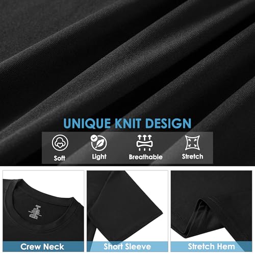 Mens T-Shirts Crew Neck Basic Tees，Soft Fit Short Sleeve Stretch T-Shirts Basic Lightweight Gym Tops for Athletic Black