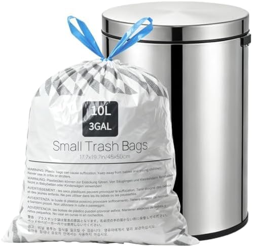 XUXRUS Small Trash Bags 3 Gallon Drawstring, Strong & Durable, Easy-Dispense