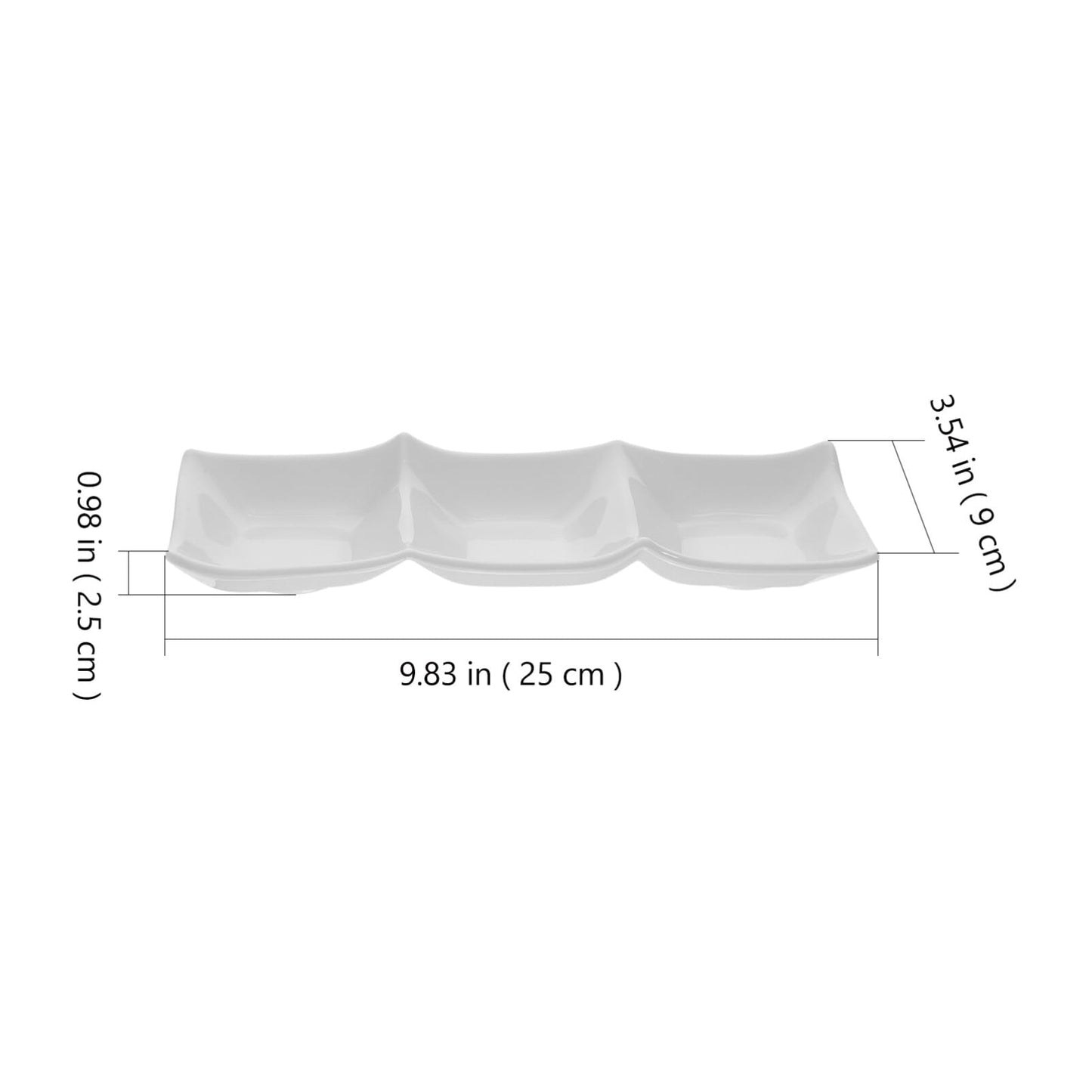 STOBAZA Three-Grid Ceramic Dipping Sauce Dish 9.84X3.54X0.98In Reusable Appetizer Serving Plate for Kitchen Dining Table Condiment Storage