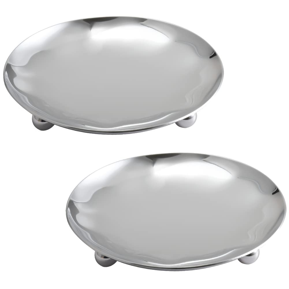 2 Pieces Candlestick Plates Pedestal Candle Stand Decorative Candlestick Holder Iron Plate Candle Holder Decorative Iron Pillar Candle Plate 4.33 inch Candle Plate Candle Holder, Silver