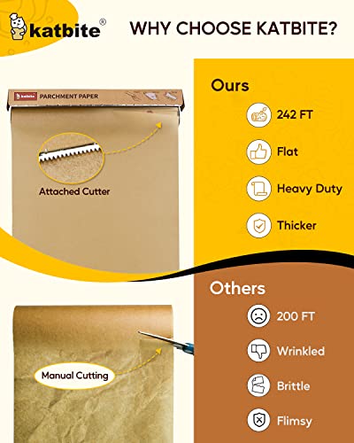 Katbite Parchment Paper Heavy Duty Unbleached Baking Parchment Roll, 38CM x 74M, Non Stick Baking Paper Roll for Baking, Cooking, Freezing, for Oven, Kitchen, Air Fryer, Freezer, Pastry