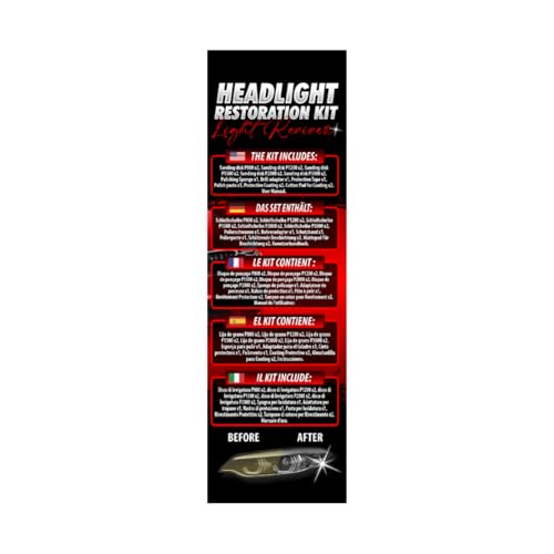 BassMotor Complete Kit for Polishing Dull and Worn Headlights for Car Restoration - Set for Cleaning and Sanding for ITV and Improved Visibility and Safety, Carbon Alumina