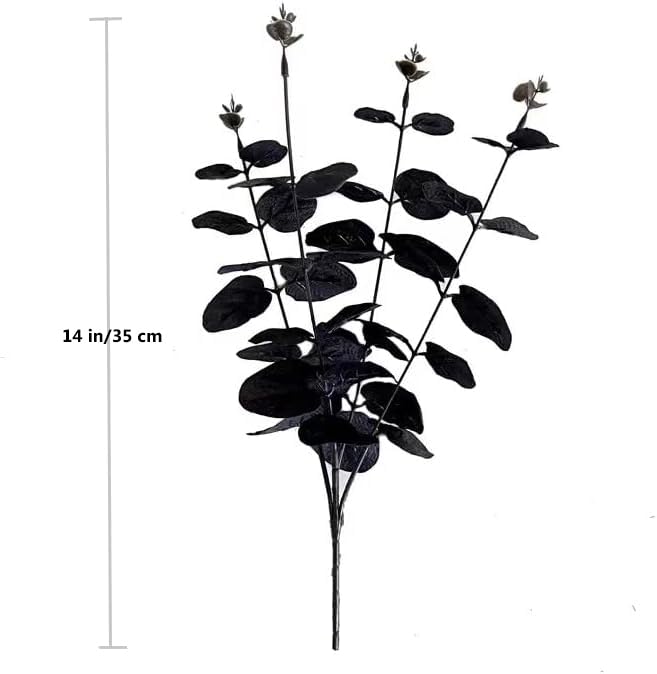 Halloween Artificial Flower, Black Eucalyptus Stems Leaves Branches Fake Flower Arrangement Farmhouse Decor (Black) 6Pcs