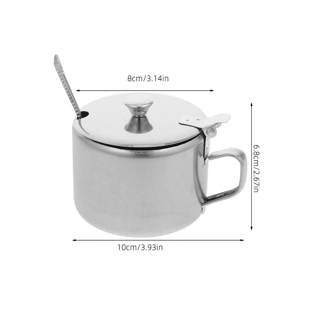 Healvian Stainless Steel Sugar Bowls Set of 3 with Lids and Spoons Multipurpose Kitchen Condiment Containers for Sugar Salt Pepper Spice Storage with Handles 3.93X3.14X2.67 Inches