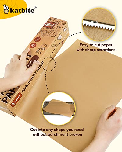 Katbite Parchment Paper Heavy Duty Unbleached Baking Parchment Roll, 38CM x 74M, Non Stick Baking Paper Roll for Baking, Cooking, Freezing, for Oven, Kitchen, Air Fryer, Freezer, Pastry