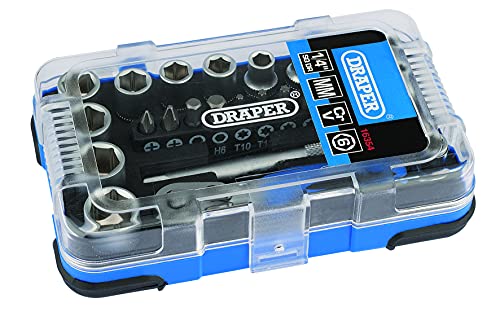 Draper 1/4" 25 Piece Square Drive Metric Socket Set | Micrometre Reversible Hand Tool |Soft Grip Ratchet | 12 Metrics Sockets Mechanics Car Tools | Plastic Storage Case | Hex Bit Adaptor | 16354