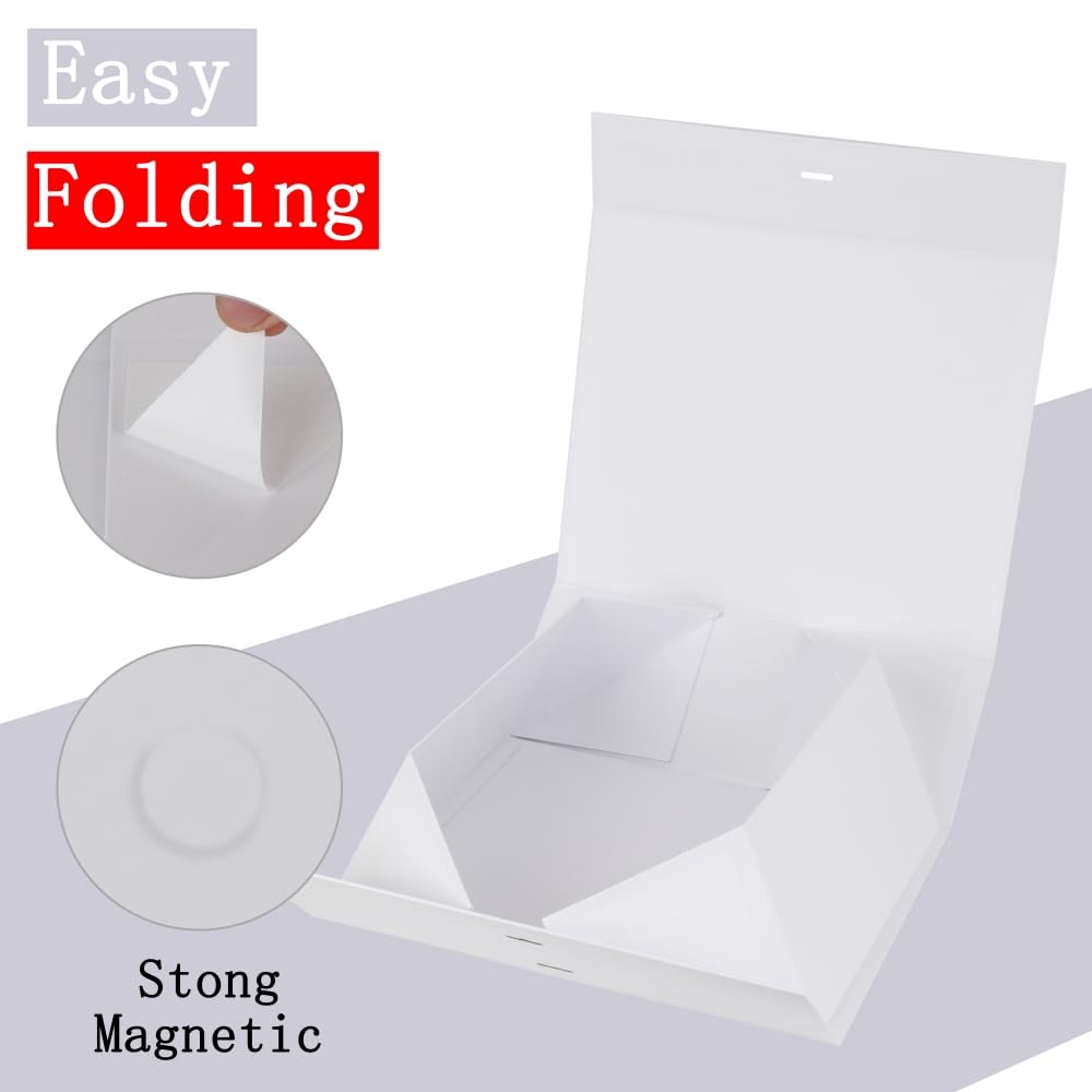 BoxSkivra White Extra Large Gift Box with Lid 1 Pack 19x16x6 Inch Large Gift Boxes with Crinkle Paper & Card Magnetic Gift Box with Ribbon for Wedding Dress