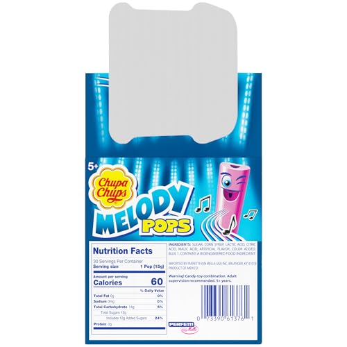 Chupa Chups Melody Pop, Halloween Trick or Treat Candy Variety Pack, Assorted Flavors, Whistle Lollipops, Individually Wrapped Candy, 30 Count Showbox Case