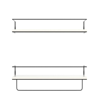 Shario White Floating Shelves - Set of 2, Wall Mounted Hanging Shelves with Black Towel Rack, Decorative Storage Shelves for Bathroom, Kitchen, Living Room & Bedroom (Modern White, 15.7 Inches)