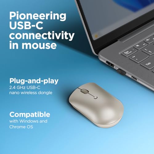 Lenovo 540 Wireless Computer Mouse for PC, Laptop, Computer with Windows or Chrome OS - 2.4 GHz USB-C Wireless Pairing Receiver - Compact Size - 18-Months Battery Life - Ambidextrous -Abyss Blue