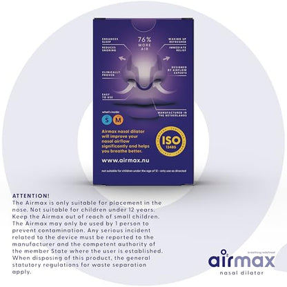 Airmax Nasal Dilator Trial Pack | Anti Snore Device | 76% More Air for Better Breathing & Snoring Relief | Guaranteed Fit (1x Small & 1x Medium)