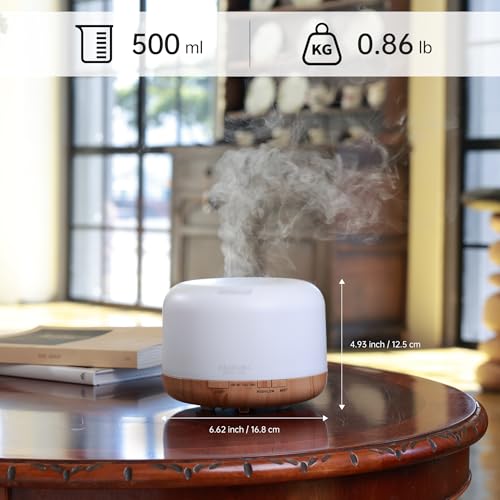ASAKUKI Essential Oil Diffuser for Home, 500ML Aromatherapy Diffuser Humidifier with Remote Control, 7 Color LED Lights, Quiet Cool Mist Diffuser for Bedroom, Living Room, Office (Yellow)