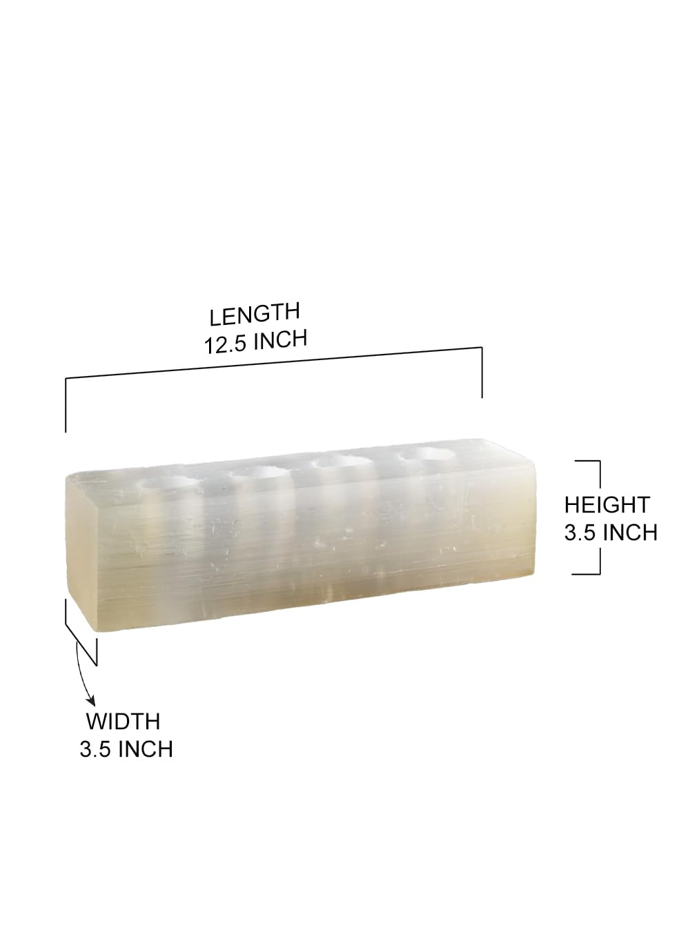 Serene Spaces Living Selenite Tealight Candle Holder Log, 3.5" x 12.5" Natural Crystal Decorative White Votive Candlestick Holder for Kitchen, Tables, Wedding, Parties, Event Decor Centerpieces