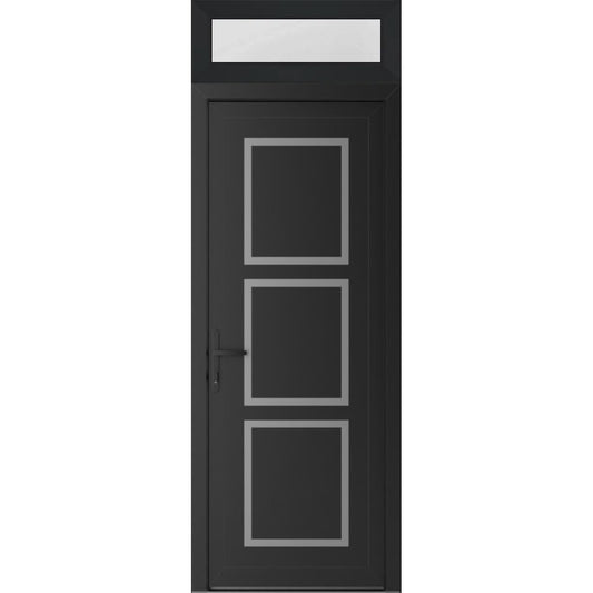 VDOMDOORS Front Exterior Prehung Metal-Plastic Door Frosted Glass | Manux 8661 Matte Black | Top Sidelite Transom | Residential Doors Entrance Patio Garage 36 x 94 (W36 x H80+14) Right-Inswing