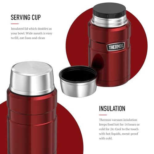 Thermos Stainless King Food Flask, 710ml Capacity - Sleek Multi- Purpose Flask for Daily Food Prep - Durable Stainless Steel with Red Finish - Ideal for On-the-Go Meals & Drinks