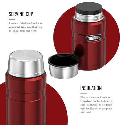 Thermos Stainless King Food Flask, 710ml Capacity - Sleek Multi- Purpose Flask for Daily Food Prep - Durable Stainless Steel with Red Finish - Ideal for On-the-Go Meals & Drinks