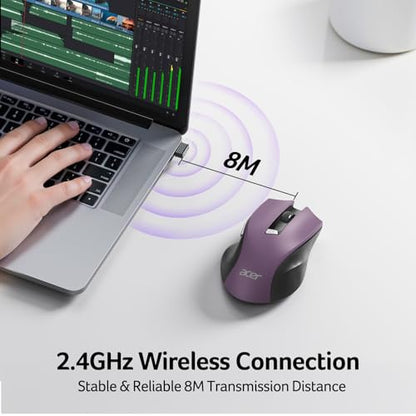 acer Wireless Mouse for Laptop, 2.4GHz Computer Mouse 3 Adjustable DPI Office Cordless USB Mice with USBA Receiver, 6 Buttons, 1600 DPI, Medium to Large Sized Hands Compatible with PC, Laptop, Desktop