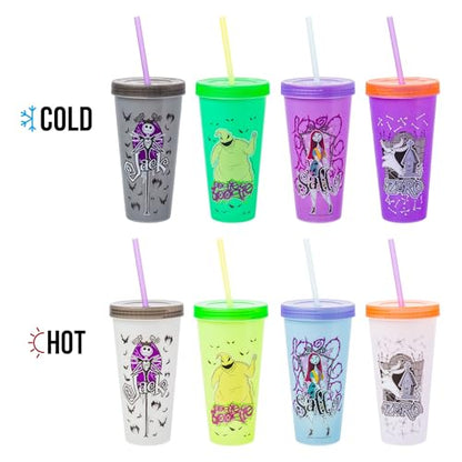 Silver Buffalo Disney Nightmare Before Christmas Character Grid 4 Pack Color Change Plastic Tumbler, 24 Ounces
