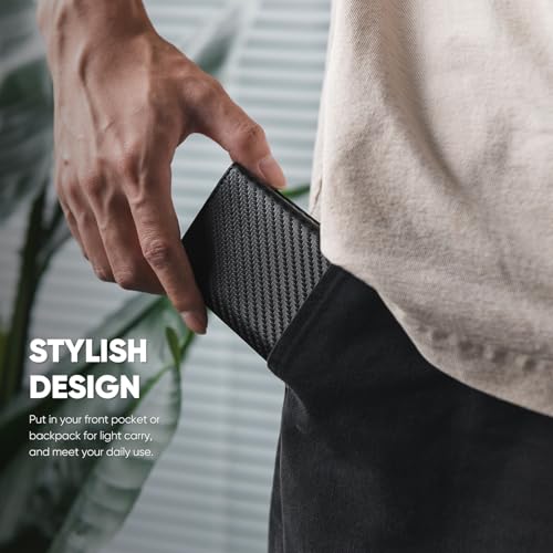 VULKIT Credit Card Holder RFID Blocking Leather Bifold Mens Wallet Automatic Pop Up with Banknote Compartment (Carbonfiber)