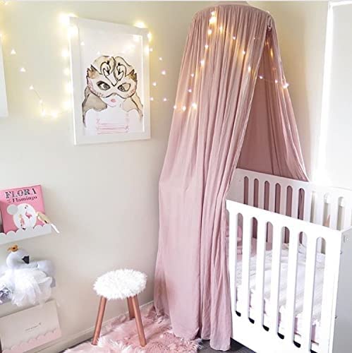 Children Bed Canopy Round Dome, Nursery Decorations, Cotton Mosquito Net, Kids Princess Play Tents, Room Decoration for Baby (Pink)