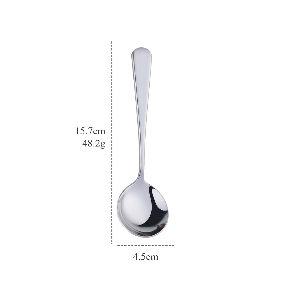 Broth Round Spoon Set, 12 Piece Reusable Stainless Steel Dinner Table Cereal Soup Spoon, Camping Ramen Spoons,Silver,dishwasher safe