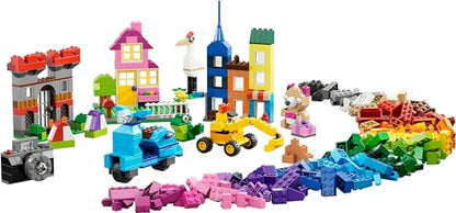 LEGO Classic Large Creative Brick Storage Box Set, Building Toys for 4 Plus Year Old Kids, Boys & Girls, Construction Toy with Windows, Doors, Wheels and Green Baseplate 10698