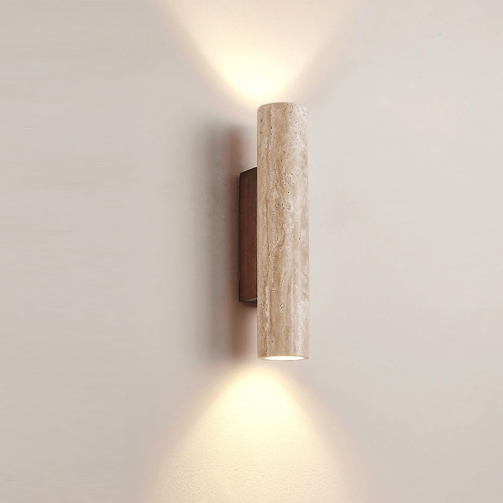 JIANKEXING Travertine Wall Sconce Light Hardwired Natural Stone Wall Lamp with Up Down Lighting for Bedroom Living Room Hallway